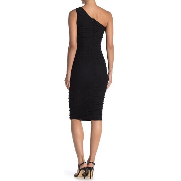 NWT Love by Design One Shoulder Ruched Bodycon Midi Dress Womens Black SZ Small - Picture 2 of 6